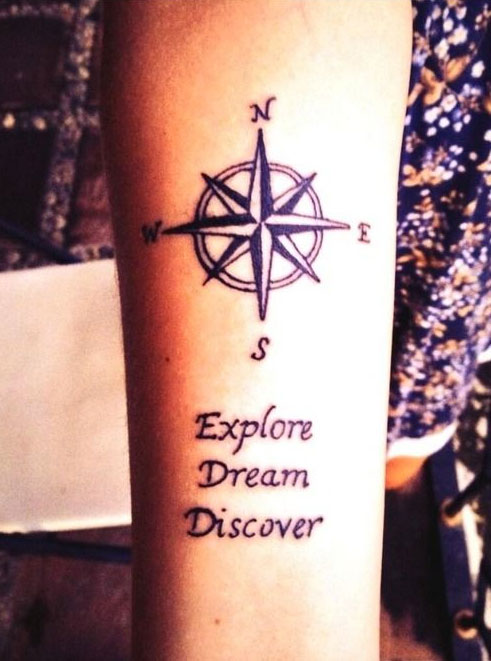 Explore Dream Discover – Compass Travel Tattoo On Forearm