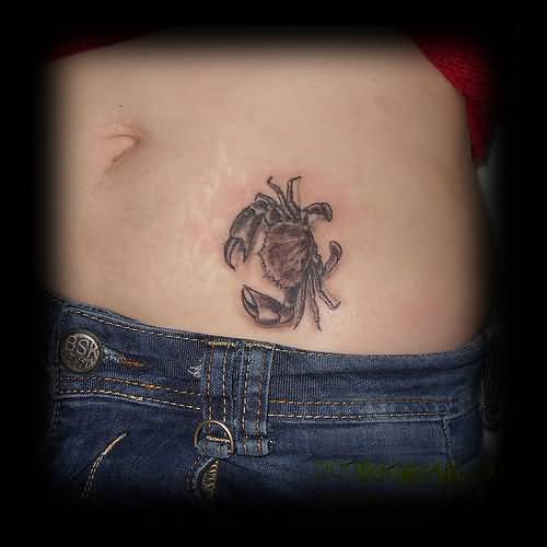Gray Ink Crab Tattoo On waist