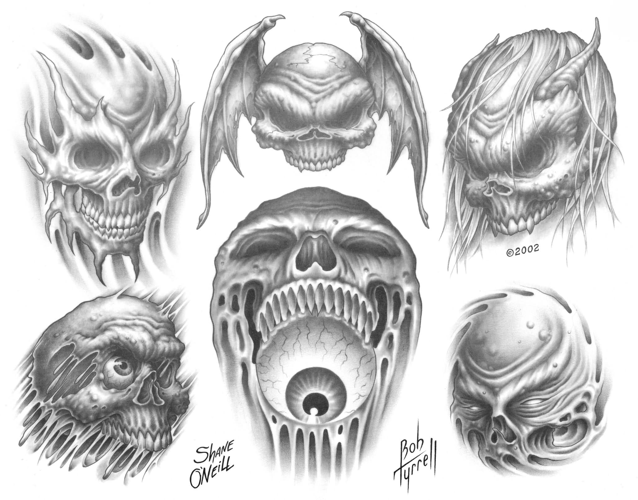 Grey Demonic Face Tattoo Designs by Shane Oneill & Bob Turrell