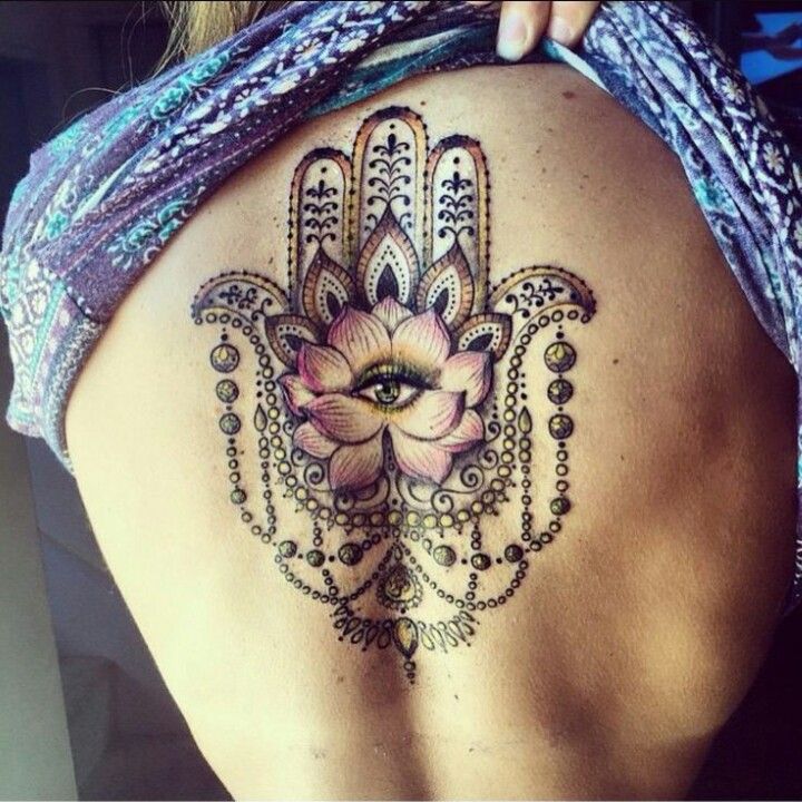 Hamsa hand And Lotus Flower Tattoo