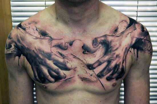Hands Scratching Chest Tattoo For Men