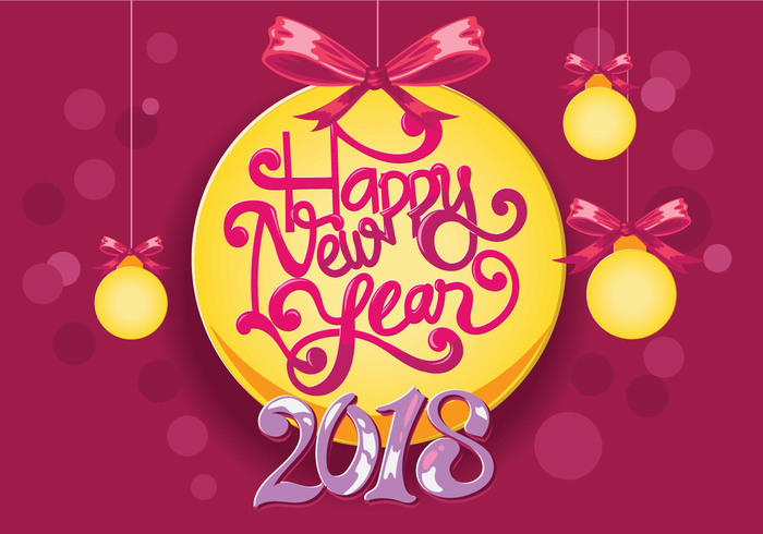 Happy New Year 2018 Hanging Balls Card