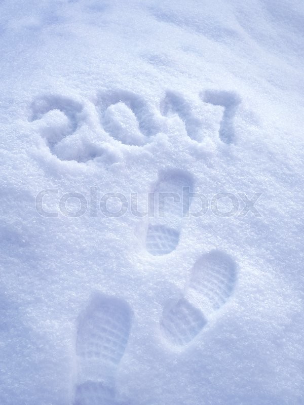 Happy New Year foot step print in snow picture