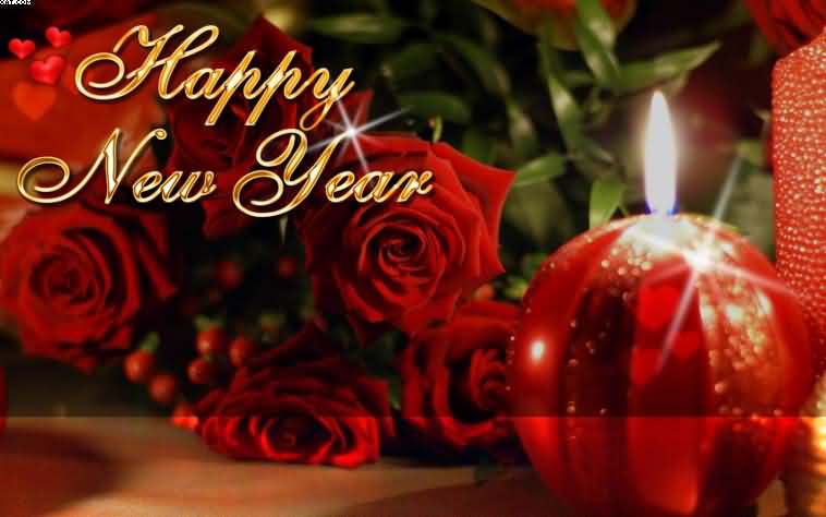 Happy New Year rose flowers and candle picture