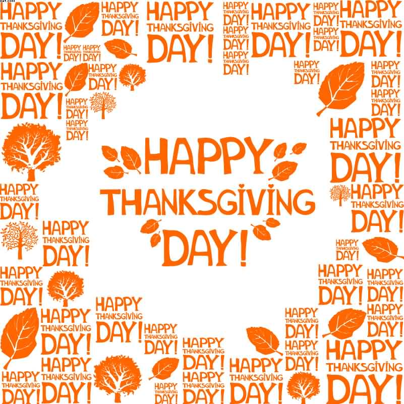 Happy Thanksgiving Day orange text on white background greeting card