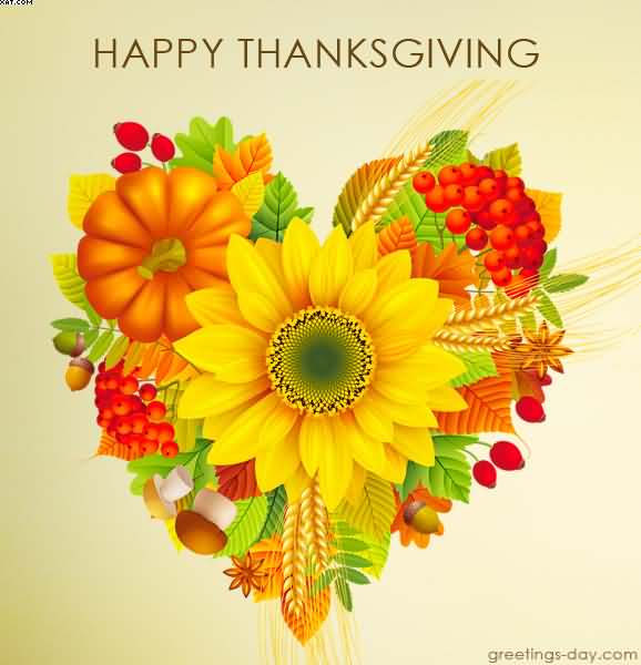Happy Thanksgiving beautiful flowers heart greeting card