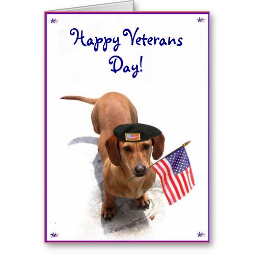 Happy Veterans Day Dog With Flag Greeting Card
