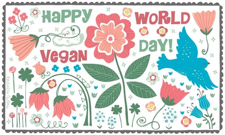 Happy World Vegan Day Flowers Greeting Card