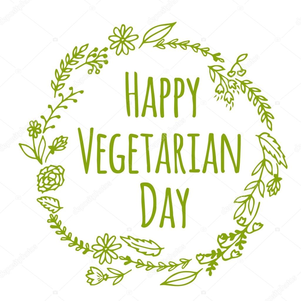 Happy vegetarian Day Flowers Border Design Card