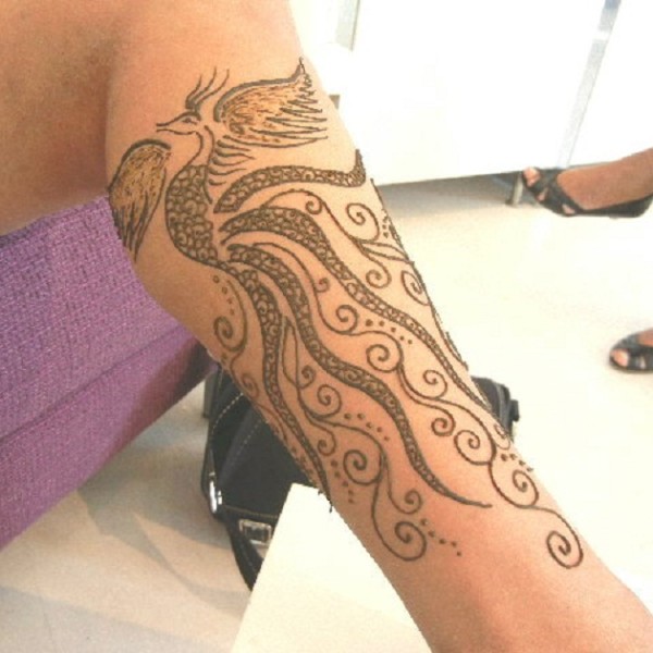 Henna Phoenix Tattoo On Leg