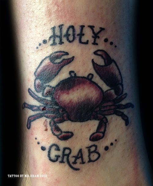 Holy Crab Tattoo On Leg