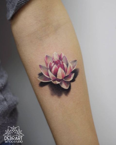 Incredible Pink 3d Lotus Tattoo On forearm