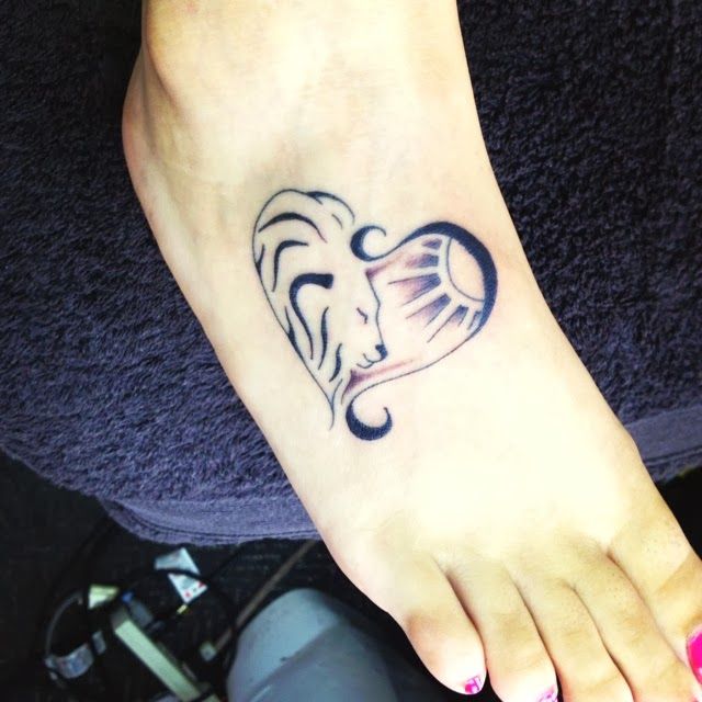 Lion Face Heart tattoo On Foot