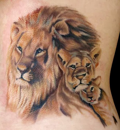 Lion Family Tattoo On Side rib Cage