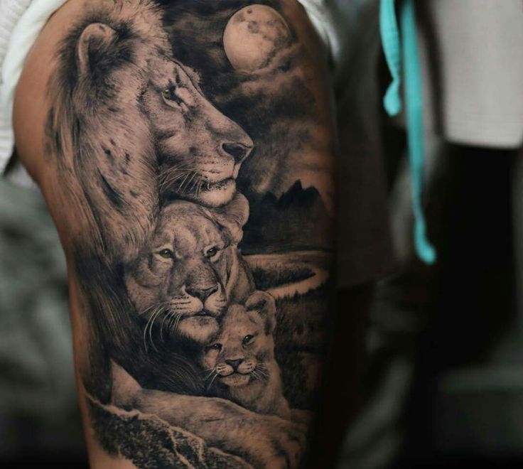 Lion Family Tattoo On Upper Arm