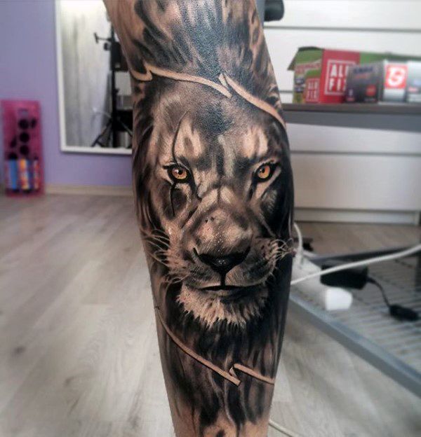 Lion Tattoo Design On Leg Calf
