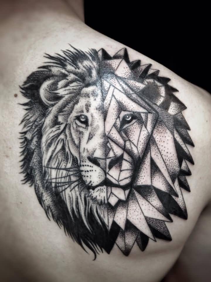Lion head Tattoo On Back Shoulder