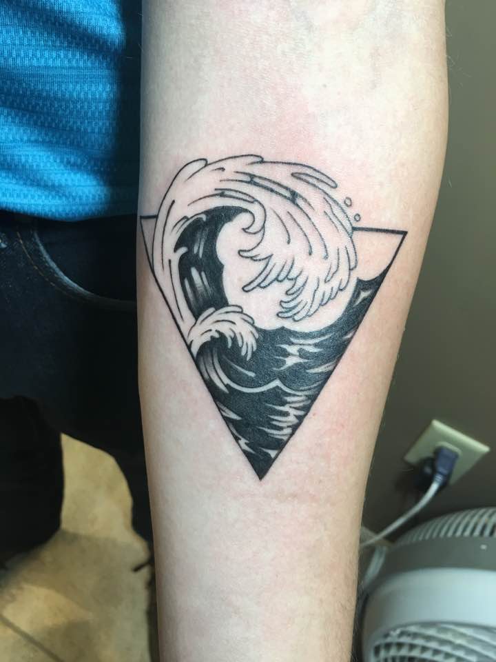 Little Wave Action In Triangle Tattoo by Zak Schulte