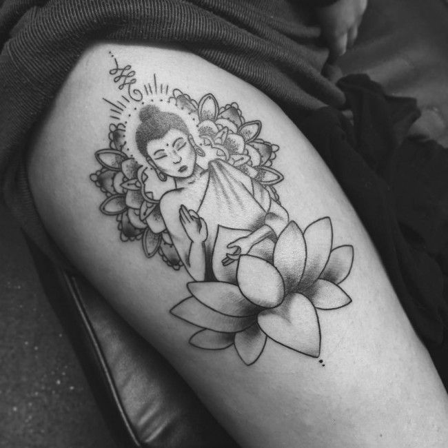 Lord Buddha On Lotus Tattoo Design