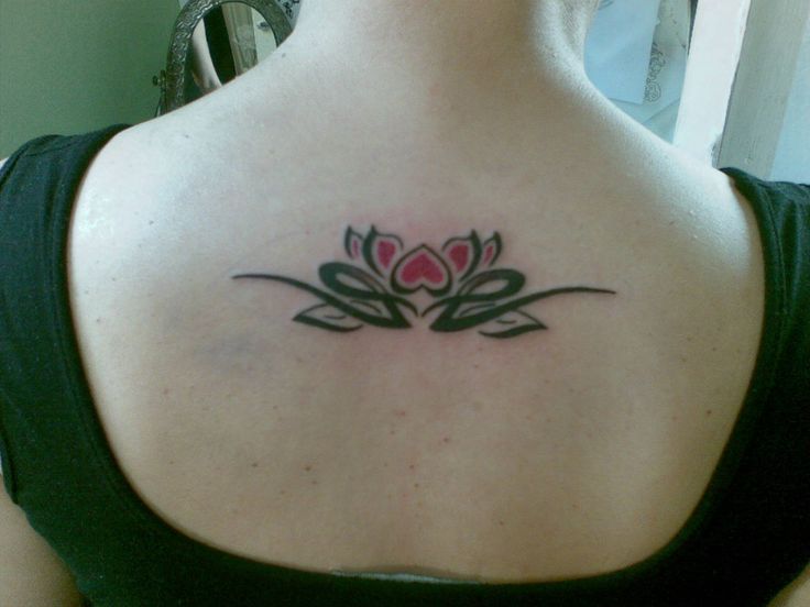 Lotus Flower and Hearts Tattoo On Girls back