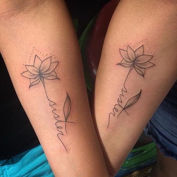 Lotus Flowers Buds Matching Tattoos For Sisters