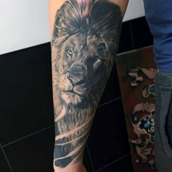 Male Lion Tattoo On Forearm