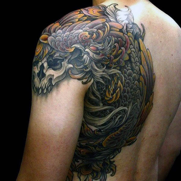 Male Phoenix Tattoo On shoulder And Back