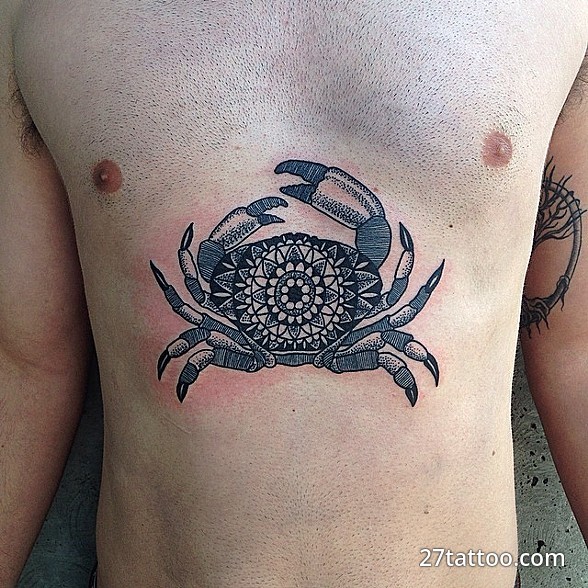 Mandala Crab Tattoo On Chest