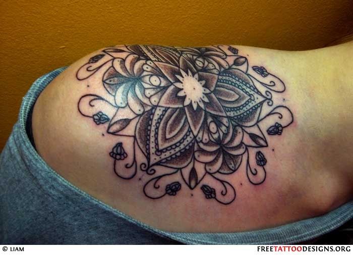 Mandala Lotus Flower Tattoo On Shoulder