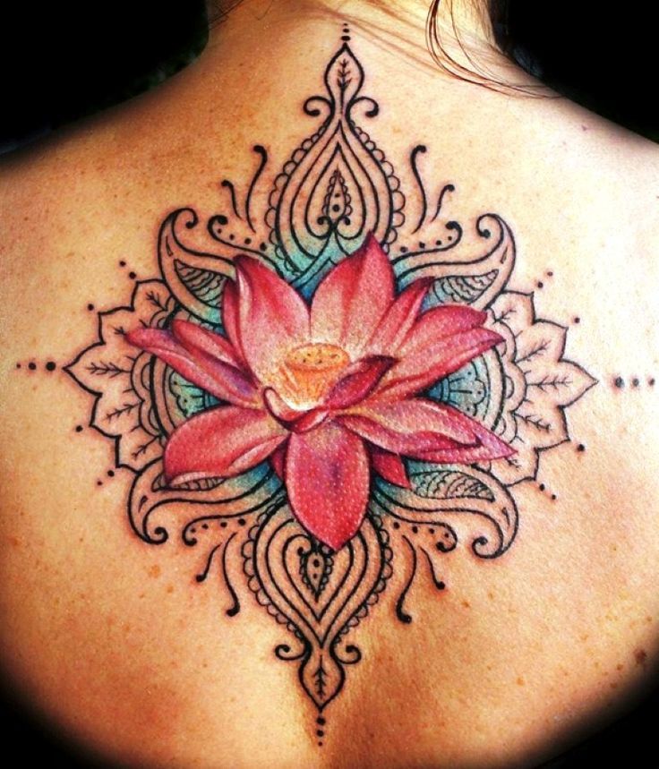 Mandala Lotus Tattoo On Back For Girls