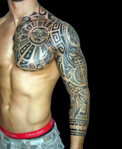 Maori Arm & Chest Tattoo Design For Men