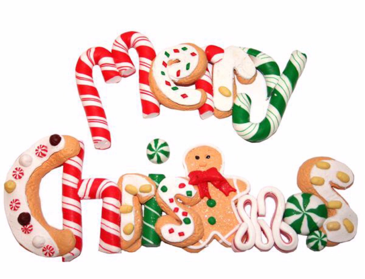 Merry Christmas Wishes Text Written With Gingerbread And Sugar cane Candies