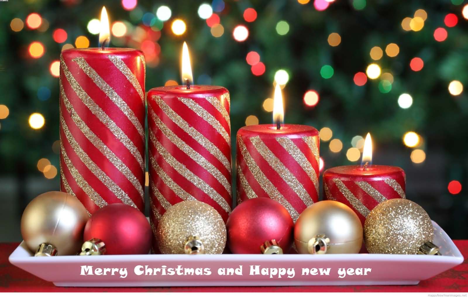 Merry Christmas and Happy New year beautiful candles and balls picture