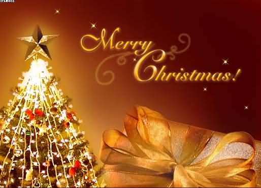 Merry Christmas wishes with decorated christmas tree image