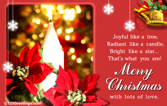 Merry Christmas with lots of love flowers and candle card