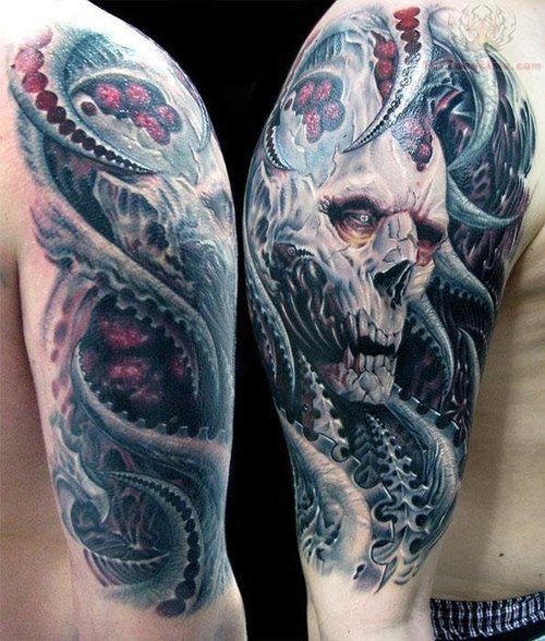 Multicolored Monster Demon Tattoo On Half Sleeve By Tattoo da Semana