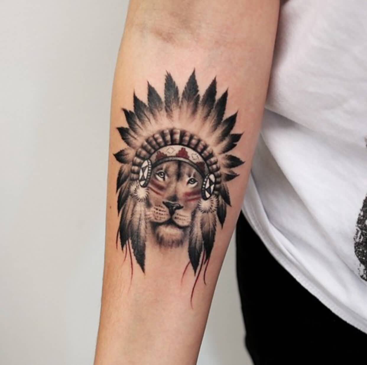 Native Lion Tattoo On Forearm