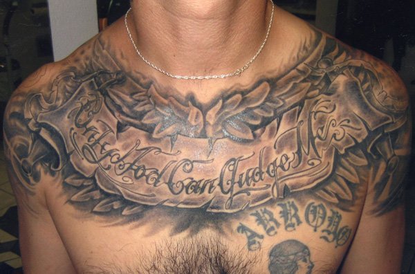 Only God Can Judge Me Banner Tattoo on Chest For Men