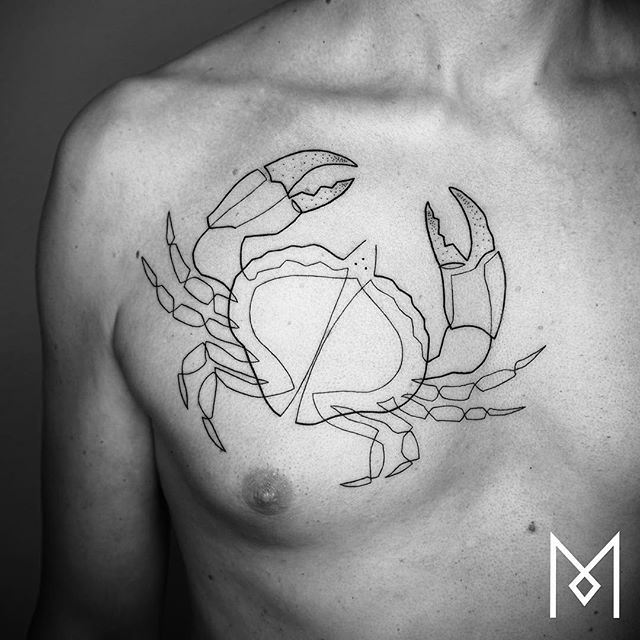 Outline Crab Tattoo On Chest