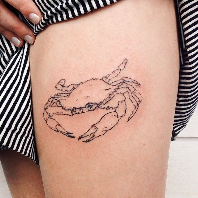 Outline Crab Tattoo On thigh