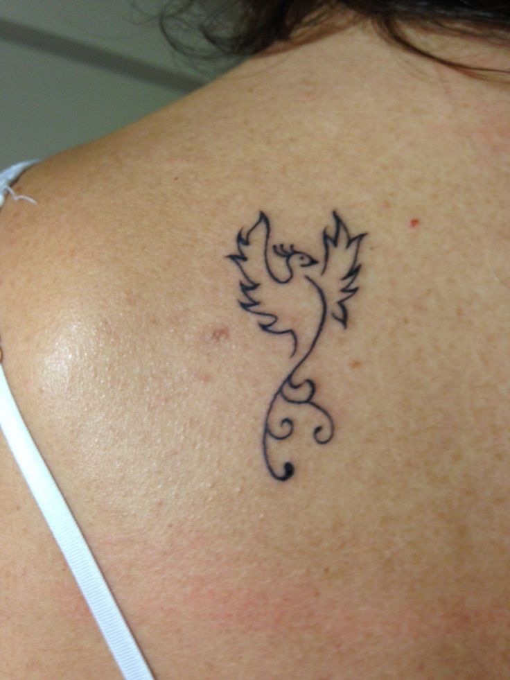 Outline Minimal Phoenix Tattoo On Back Shoulder