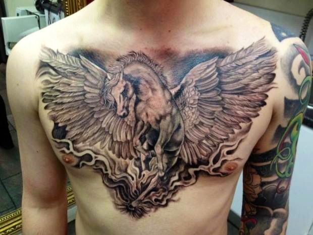 Pegasus Chest Tattoo For Men