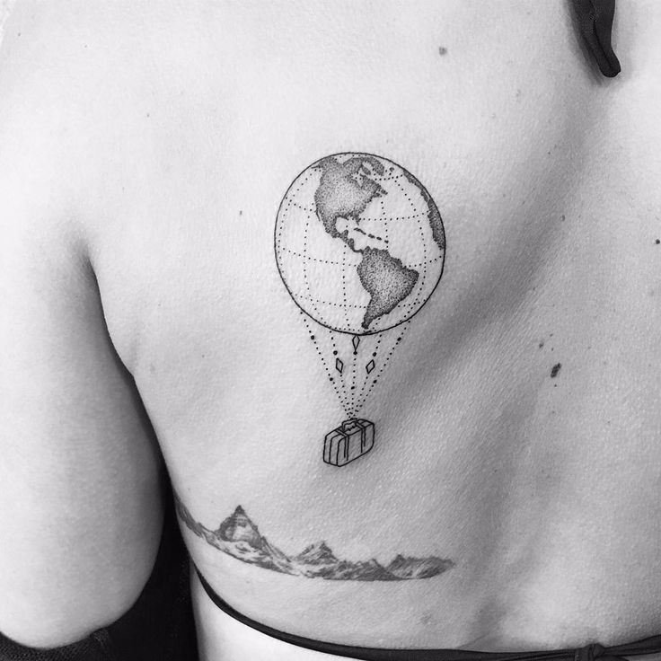 Perfect Travel Tattoo Of The Globe Parachute With Luggage