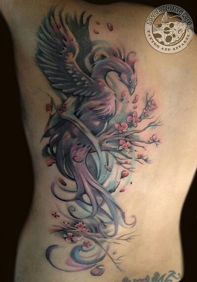 Phoenix Sitting On Tree branch Tattoo Design