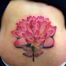 Pink Lotus Flower And Butterfly Tattoo Design