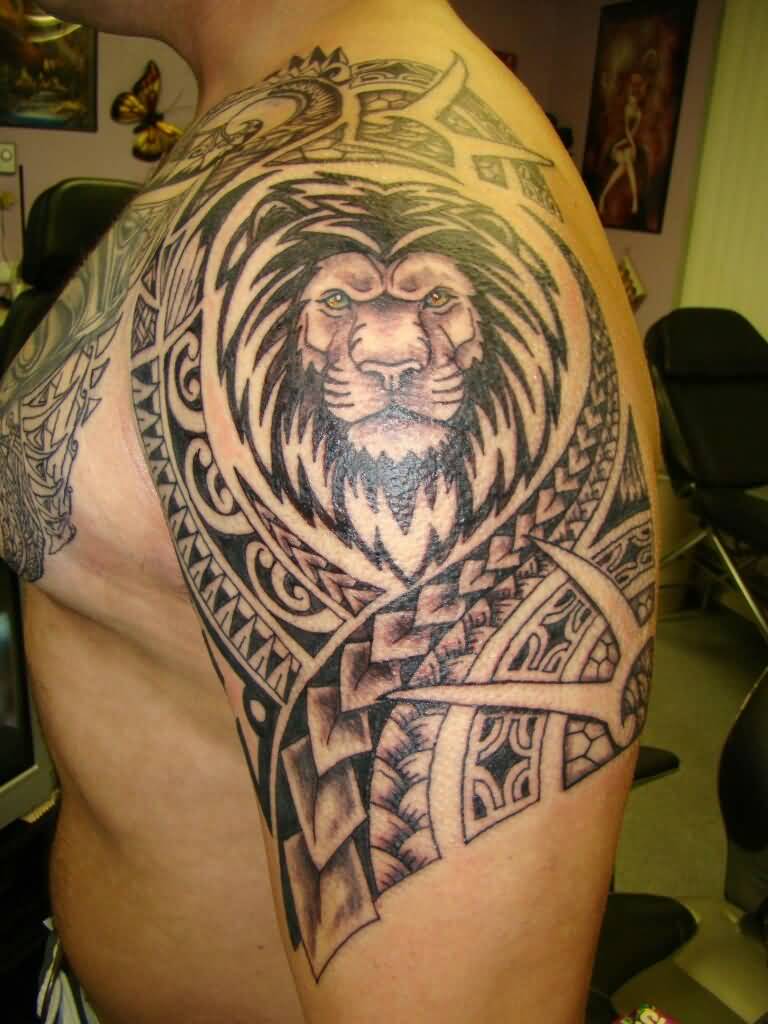 Polynesian Lion Tattoo On Shoulder