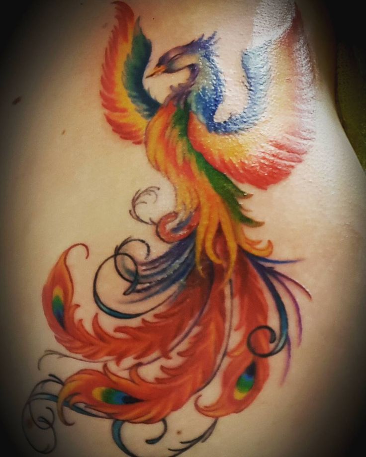 Rainbow Phoenix Tattoo Design Idea.