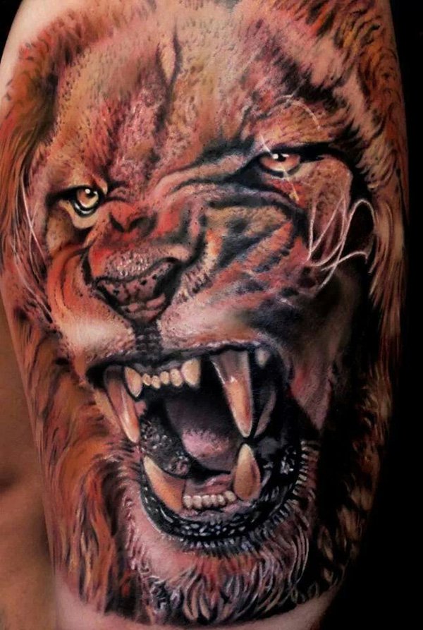Real Angry 3d Lion Tattoo Design