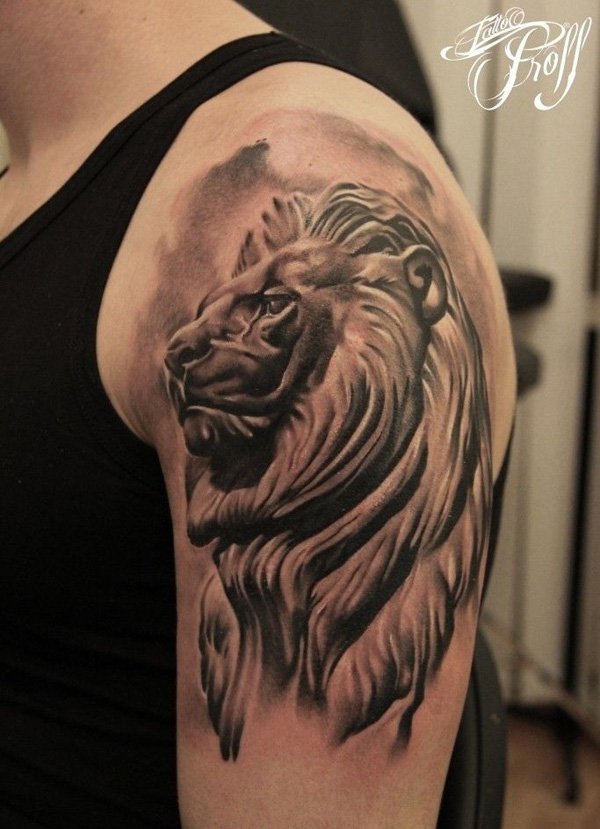 Real Lion Face Tattoo on Bicep