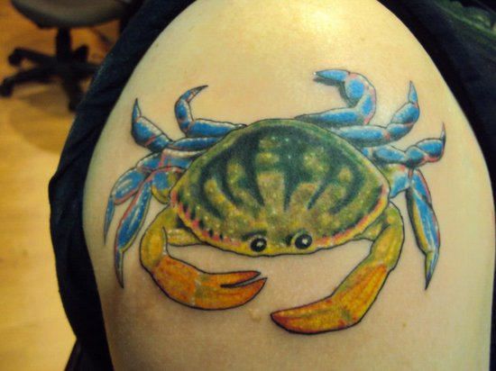 Realistic 3d Crab Tattoo On Upper Arm